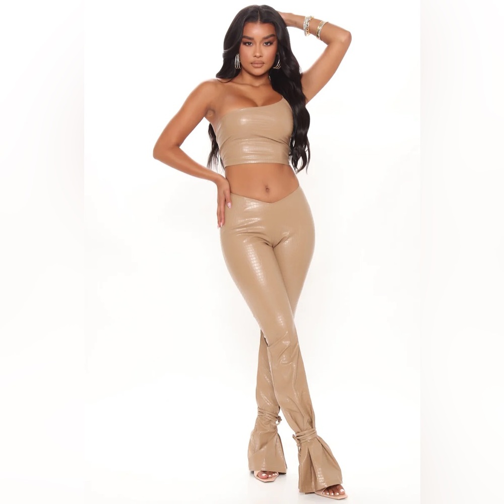 Fashion Nova Kennedi Faux Leather Pant Set, NWT.